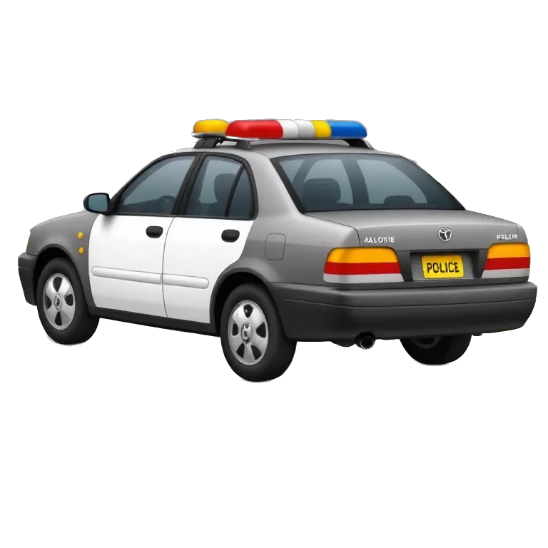 A cartoon-style police car performs a PIT maneuver, hitting the back corner of a suspect’s vehicle.
