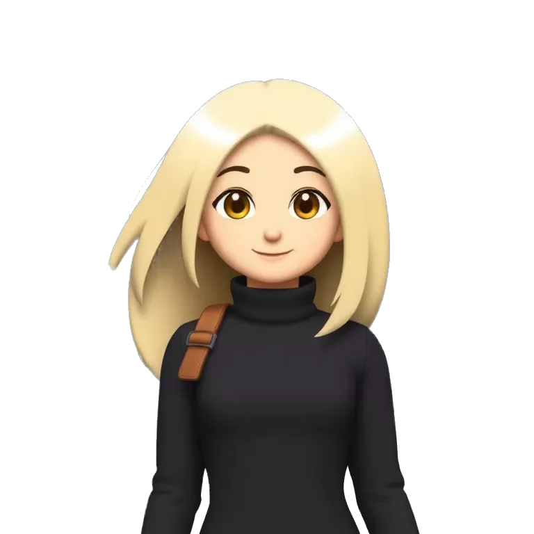A cool character standing beautiful girl with blond hair with smile and with turtleneck