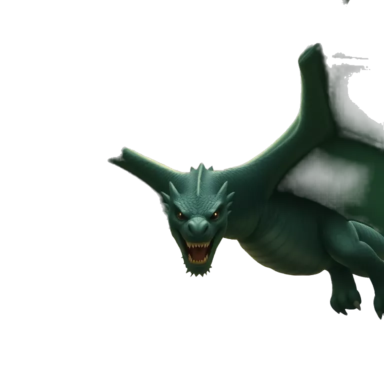 Epic green dragon with glowing eyes, fierce expression, detailed emerald scales, roaring on a mountain peak under a dramatic sky, fantasy art style, cinematic lighting, stormy clouds, high detail.