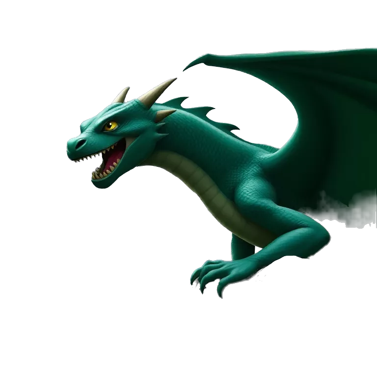 Epic green dragon with glowing eyes, fierce expression, detailed emerald scales, roaring on a mountain peak under a dramatic sky, fantasy art style, cinematic lighting, stormy clouds, high detail.