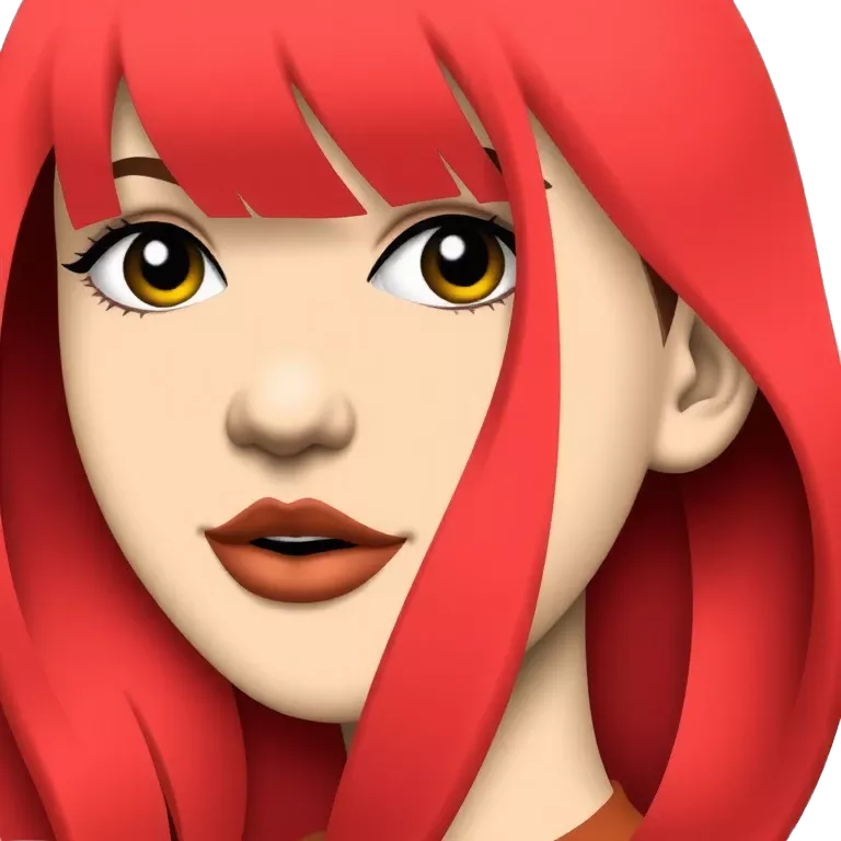 &quot;A cartoon-style portrait of a young woman with long, vibrant red hair flowing over her shoulder. She has a light skin tone, glossy lips with a piercing on the lower lip, and expressive eyes with long lashes.