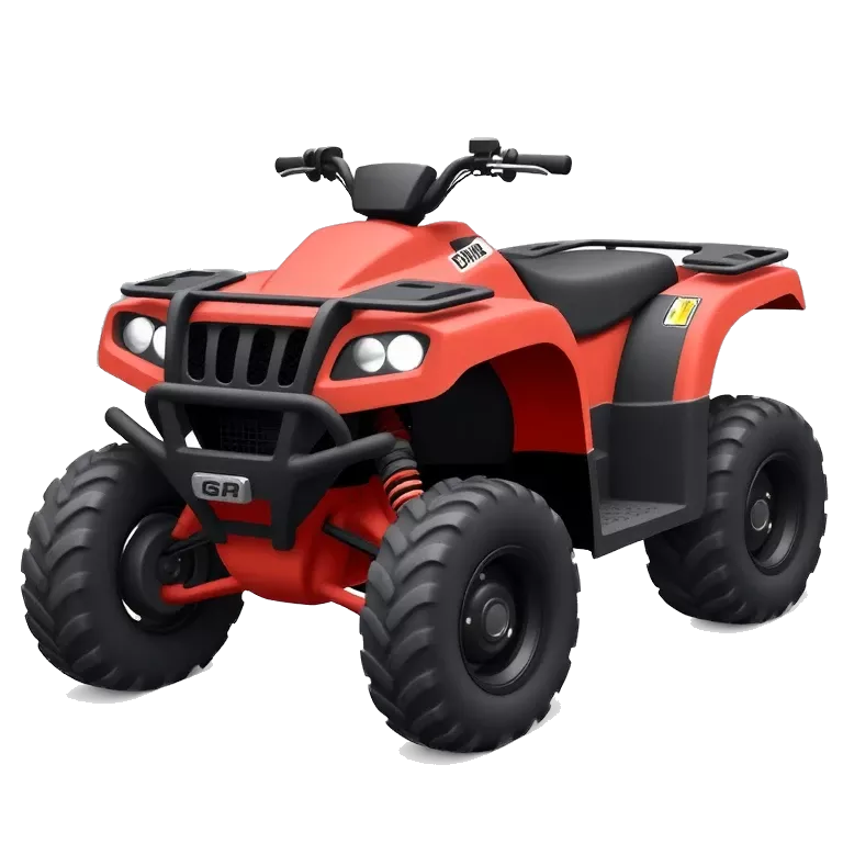 Meme-style image of a powerful red and black ATV on snowy terrain. Winter background, epic off-road vibe, cartoon-like intensity.