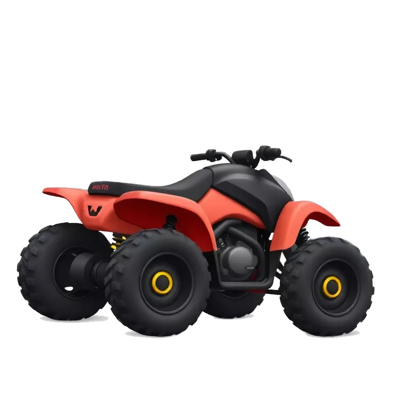 Meme-style image of a powerful red and black ATV on snowy terrain. Winter background, epic off-road vibe, cartoon-like intensity.