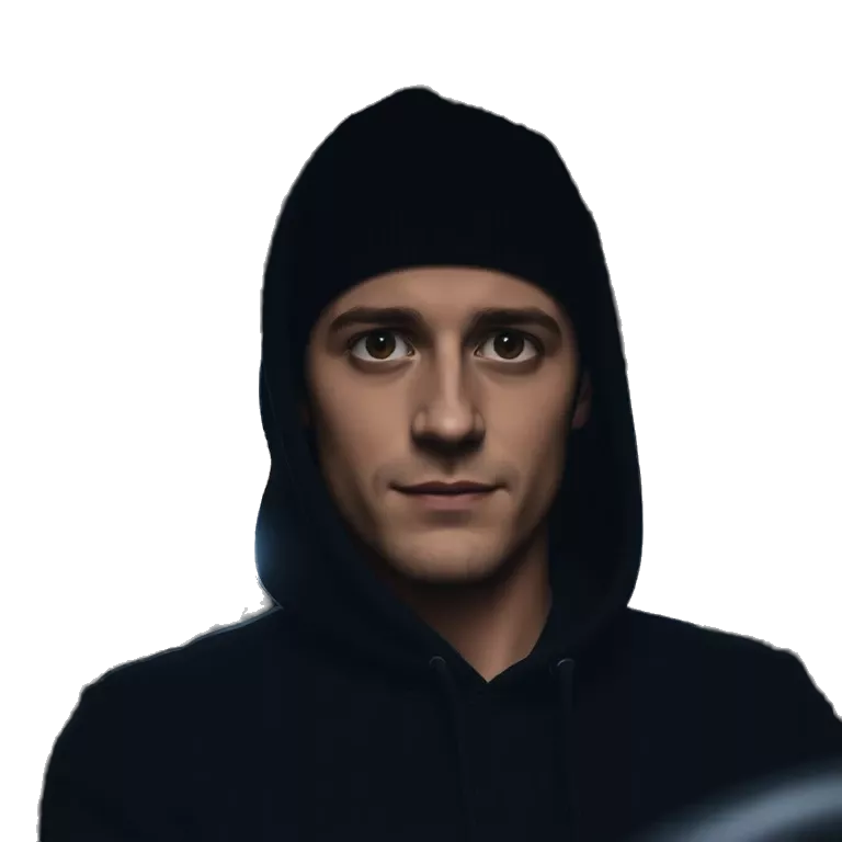 Moody half-lit portrait of a young man wearing a black beanie and hoodie, sitting in a dimly lit car at night, serious expression, soft shadows, urban lights faintly glowing in the background, cinematic vibe.