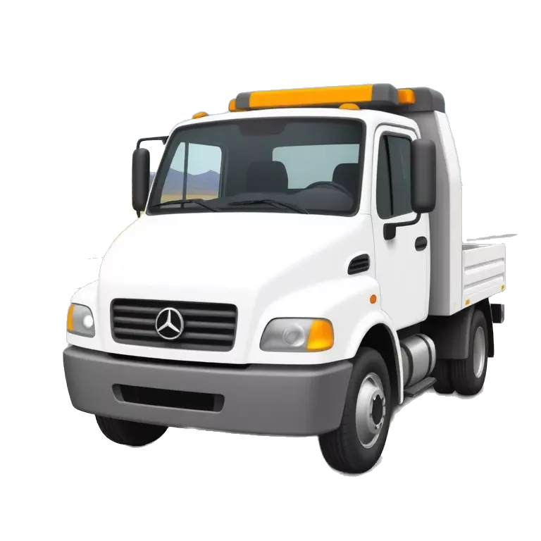 Funny cartoon-style image of a clean white tow truck in front